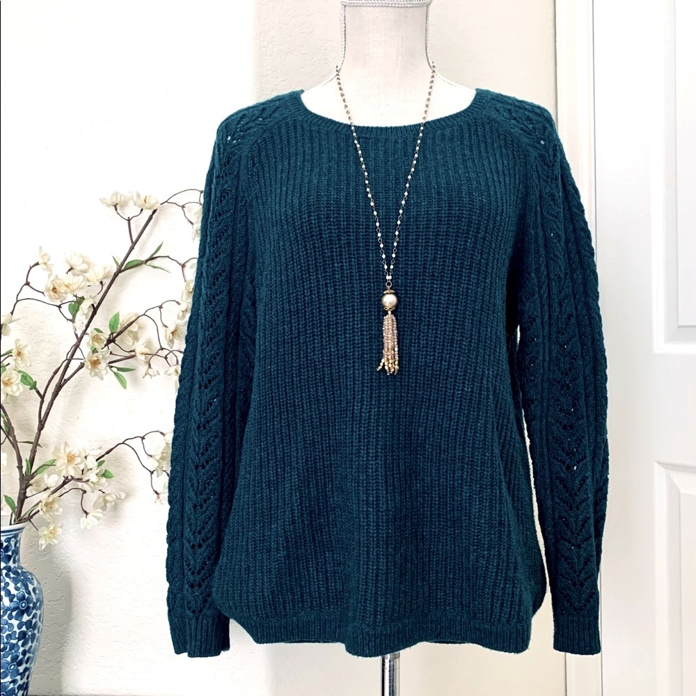 LOFT Pullover Sweater w/ Crocheted Arms